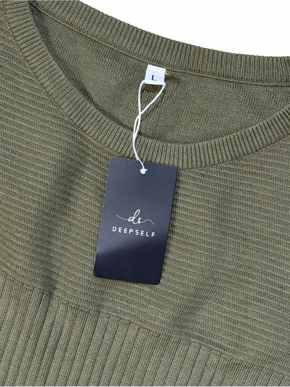 Deepself Olive Green Ruffle Shoulder Ribbed Knit Sweater Large - Picture 4 of 9